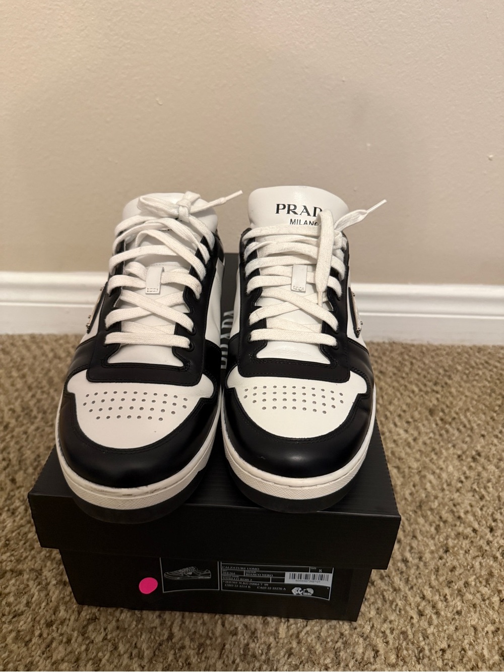 Prada Black and White Low-Top Leather Sneakers - Picture 5 of 11
